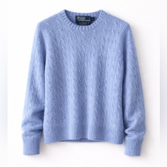 Polo Ralph Lauren Sweaters - Polo Ralph Lauren 100% Cashmere EUC Cable Knit Sweater Litchfield Blue Size L